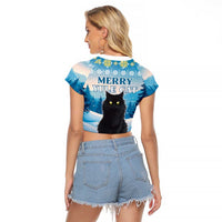 Merry Christmas Yule Cat Raglan Cropped T Shirt Icelandic Folklore Jolakotturinn LT05 - Wonder Print Shop
