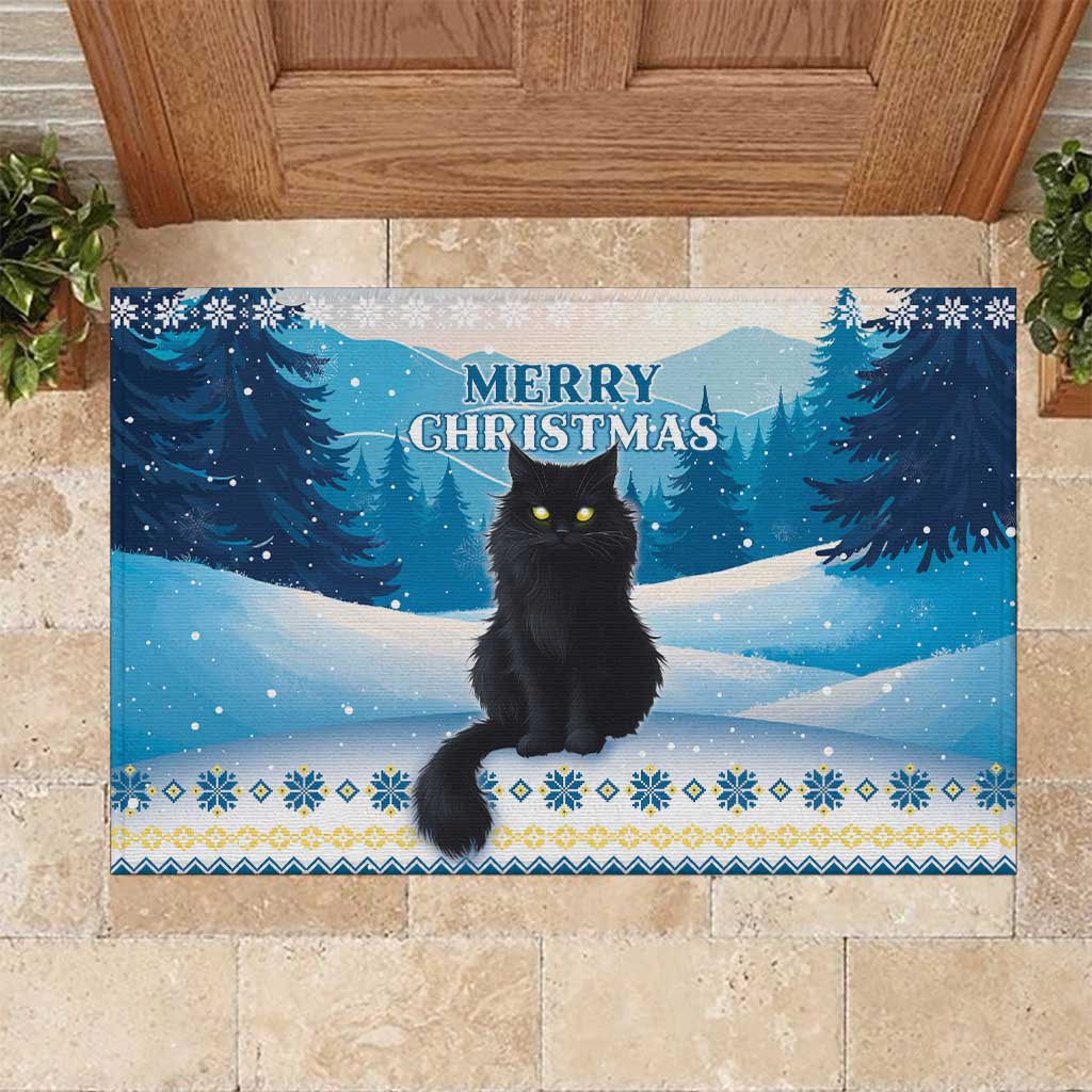 Merry Christmas Yule Cat Rubber Doormat Icelandic Folklore Jolakotturinn LT05 - Wonder Print Shop