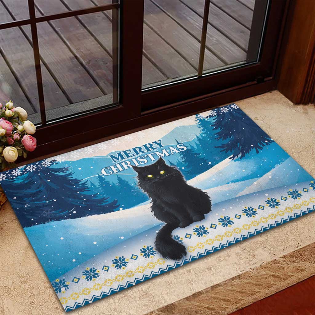 Merry Christmas Yule Cat Rubber Doormat Icelandic Folklore Jolakotturinn LT05 - Wonder Print Shop