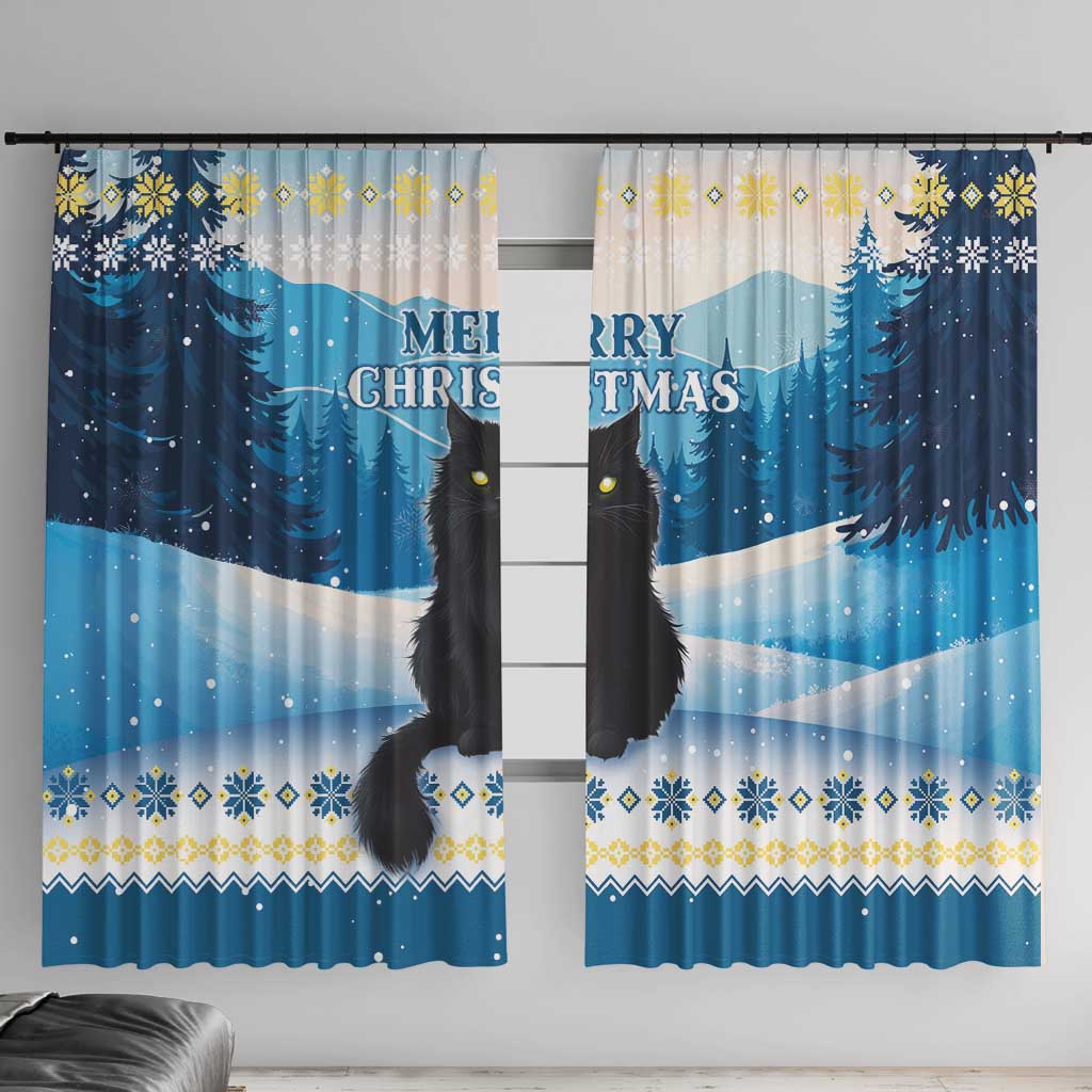 Merry Christmas Yule Cat Window Curtain Icelandic Folklore Jolakotturinn LT05 - Wonder Print Shop