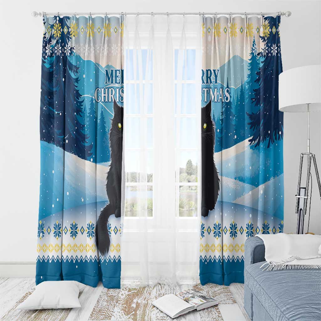 Merry Christmas Yule Cat Window Curtain Icelandic Folklore Jolakotturinn LT05 - Wonder Print Shop