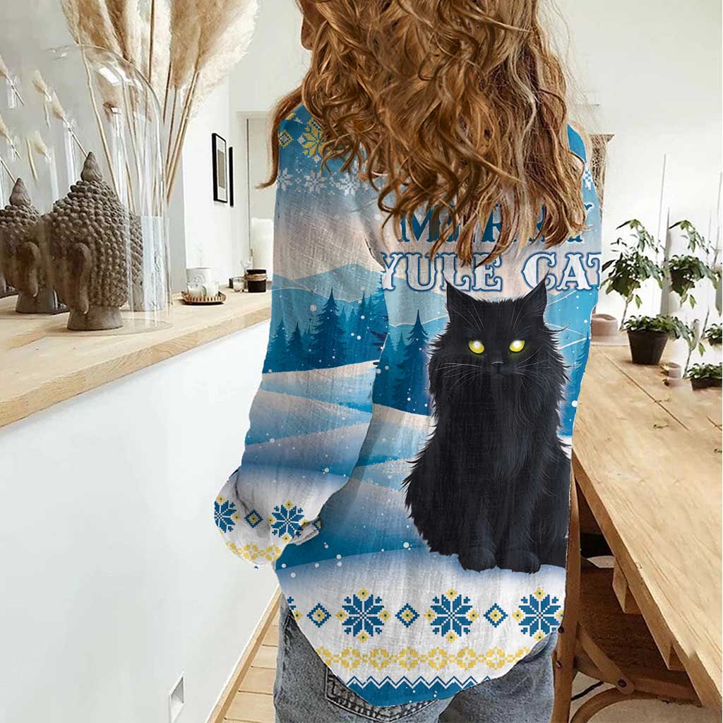 Merry Christmas Yule Cat Women Casual Shirt Icelandic Folklore Jolakotturinn LT05 - Wonder Print Shop