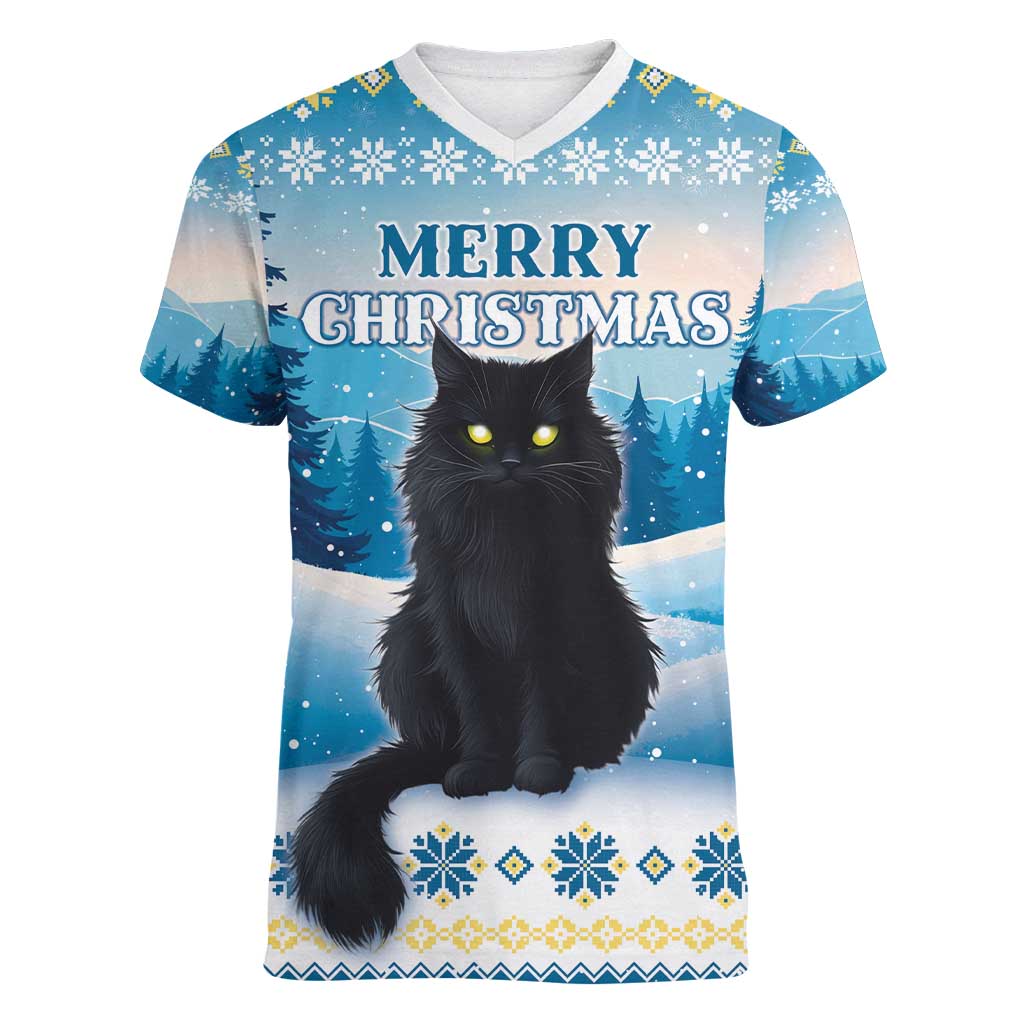 Merry Christmas Yule Cat Women V-Neck T-Shirt Icelandic Folklore Jolakotturinn LT05 - Wonder Print Shop