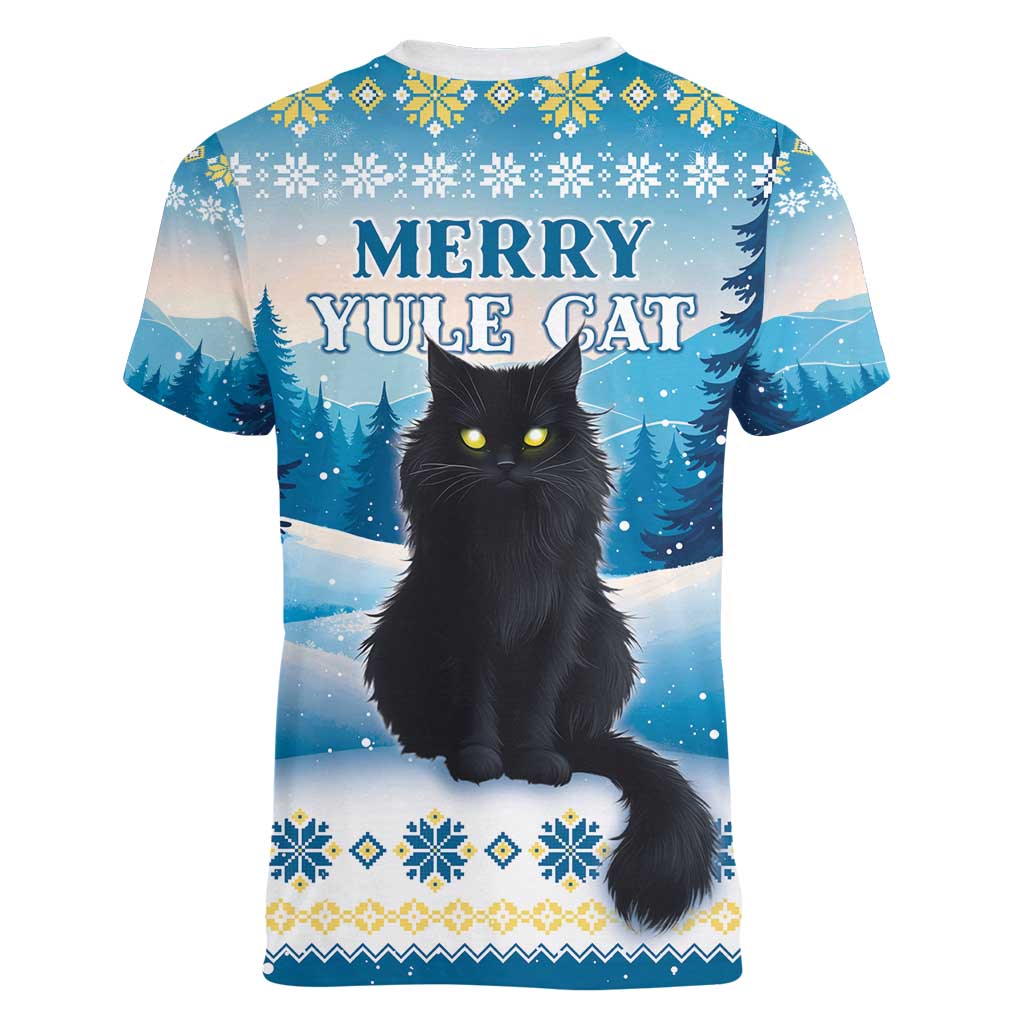 Merry Christmas Yule Cat Women V-Neck T-Shirt Icelandic Folklore Jolakotturinn LT05 - Wonder Print Shop