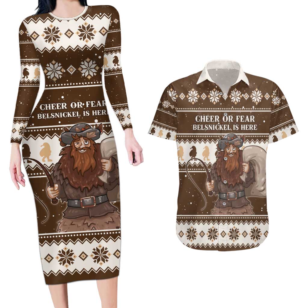 Funny Christmas Belsnickel Couples Matching Long Sleeve Bodycon Dress and Hawaiian Shirt Impish Or Admirable LT05 - Wonder Print Shop