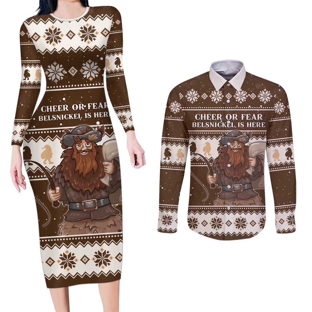 Funny Christmas Belsnickel Couples Matching Long Sleeve Bodycon Dress and Long Sleeve Button Shirt Impish Or Admirable LT05 - Wonder Print Shop
