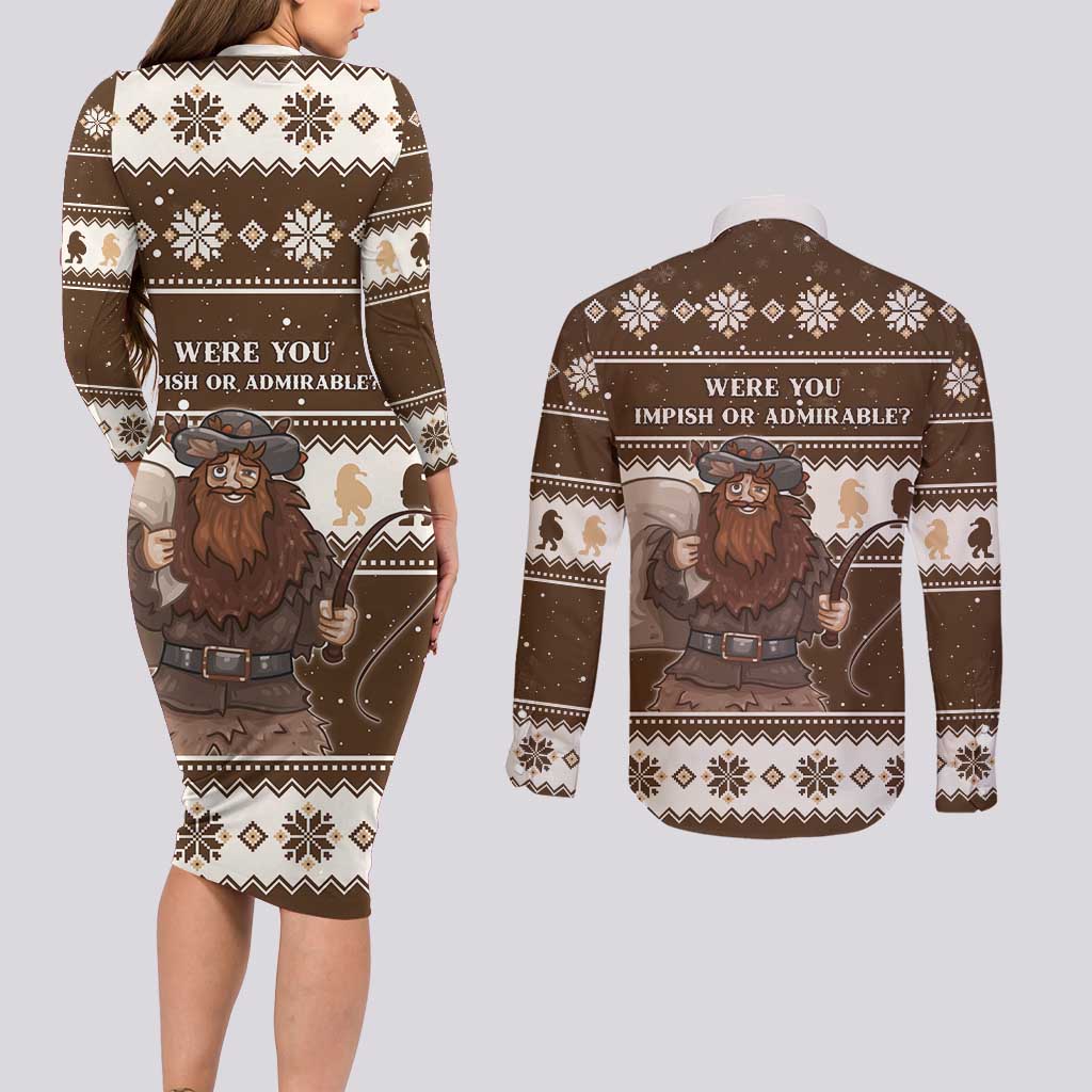 Funny Christmas Belsnickel Couples Matching Long Sleeve Bodycon Dress and Long Sleeve Button Shirt Impish Or Admirable LT05 - Wonder Print Shop