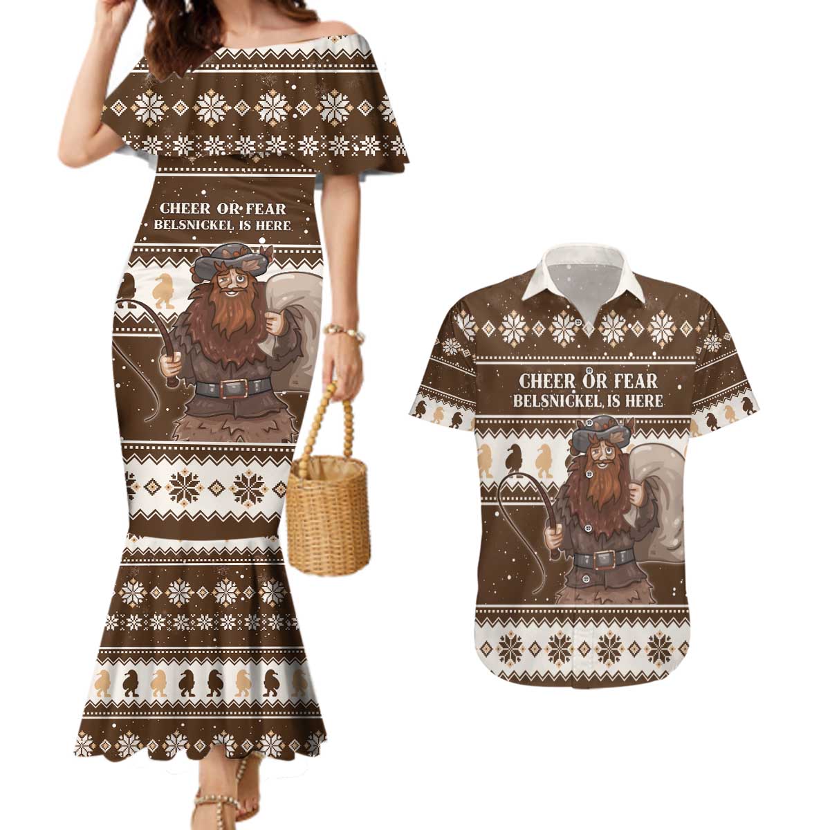 Funny Christmas Belsnickel Couples Matching Mermaid Dress and Hawaiian Shirt Impish Or Admirable LT05 - Wonder Print Shop