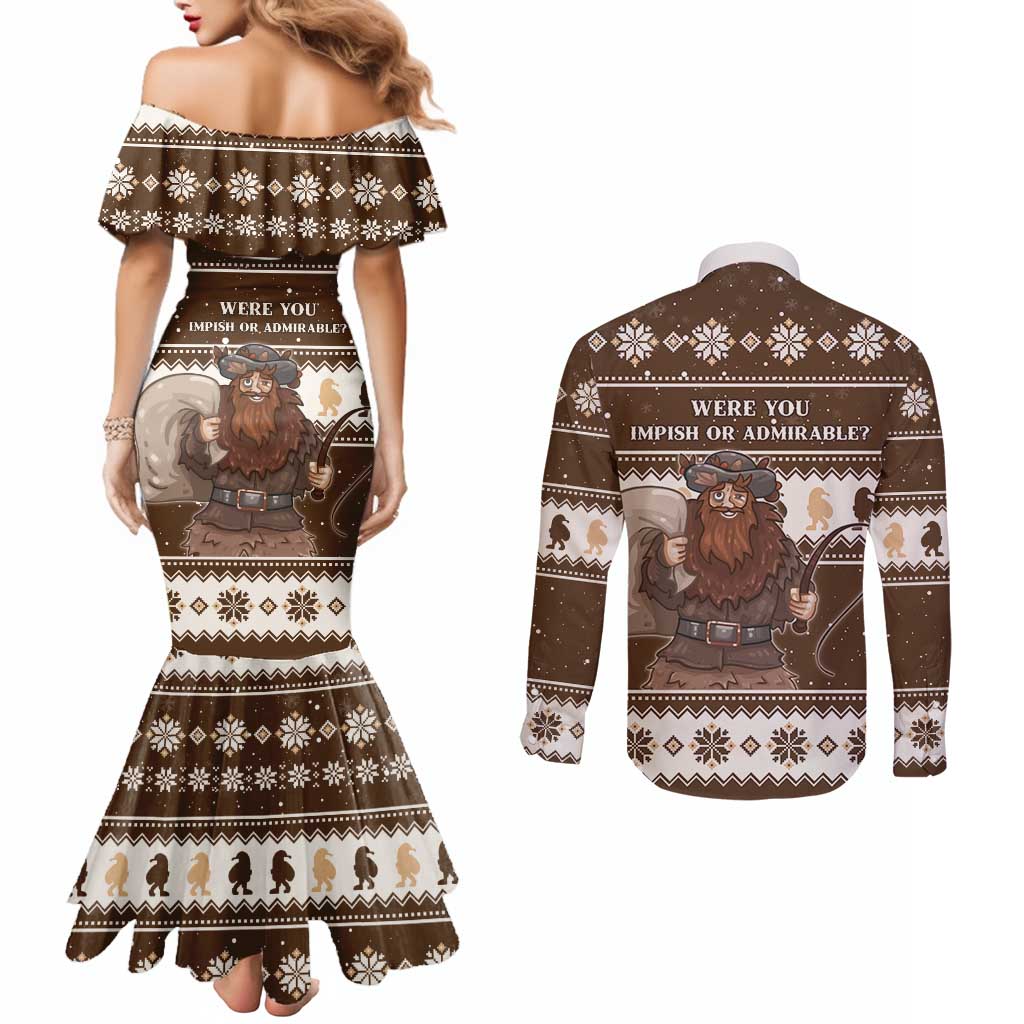 Funny Christmas Belsnickel Couples Matching Mermaid Dress and Long Sleeve Button Shirt Impish Or Admirable