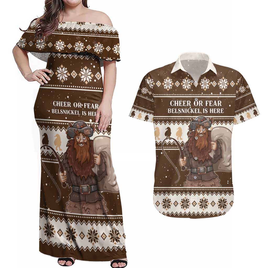 Funny Christmas Belsnickel Couples Matching Off Shoulder Maxi Dress and Hawaiian Shirt Impish Or Admirable LT05 - Wonder Print Shop
