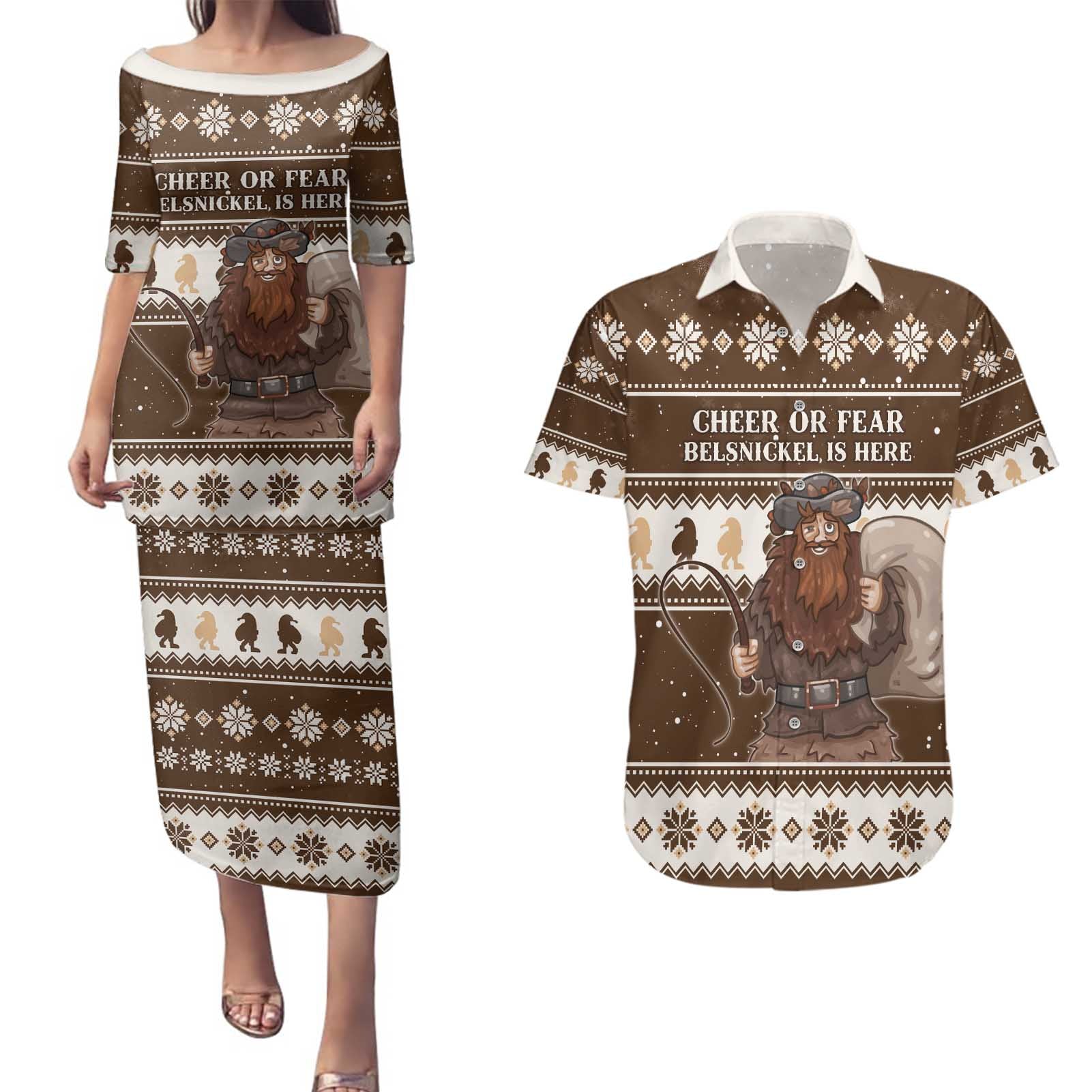 Funny Christmas Belsnickel Couples Matching Puletasi and Hawaiian Shirt Impish Or Admirable LT05 - Wonder Print Shop