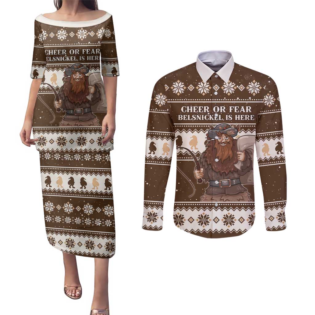 Funny Christmas Belsnickel Couples Matching Puletasi and Long Sleeve Button Shirt Impish Or Admirable LT05 - Wonder Print Shop