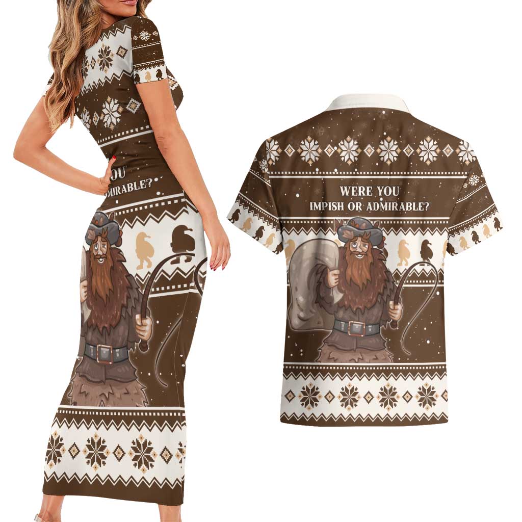 Funny Christmas Belsnickel Couples Matching Short Sleeve Bodycon Dress and Hawaiian Shirt Impish Or Admirable LT05 - Wonder Print Shop