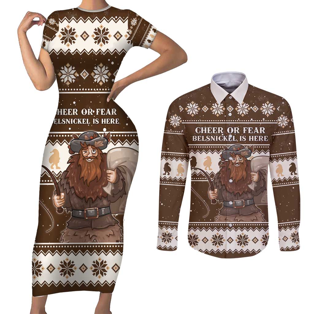 Funny Christmas Belsnickel Couples Matching Short Sleeve Bodycon Dress and Long Sleeve Button Shirt Impish Or Admirable LT05 - Wonder Print Shop