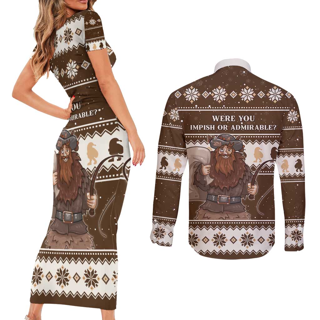 Funny Christmas Belsnickel Couples Matching Short Sleeve Bodycon Dress and Long Sleeve Button Shirt Impish Or Admirable LT05 - Wonder Print Shop