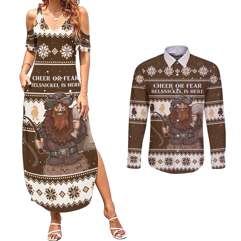 Funny Christmas Belsnickel Couples Matching Summer Maxi Dress and Long Sleeve Button Shirt Impish Or Admirable LT05 - Wonder Print Shop