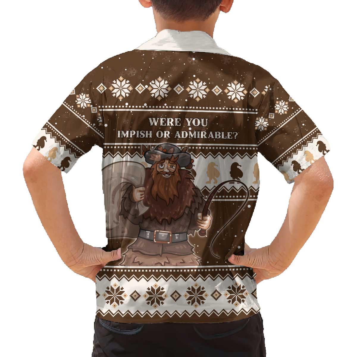 Funny Christmas Belsnickel Family Matching Off The Shoulder Long Sleeve Dress and Hawaiian Shirt Impish Or Admirable LT05 - Wonder Print Shop