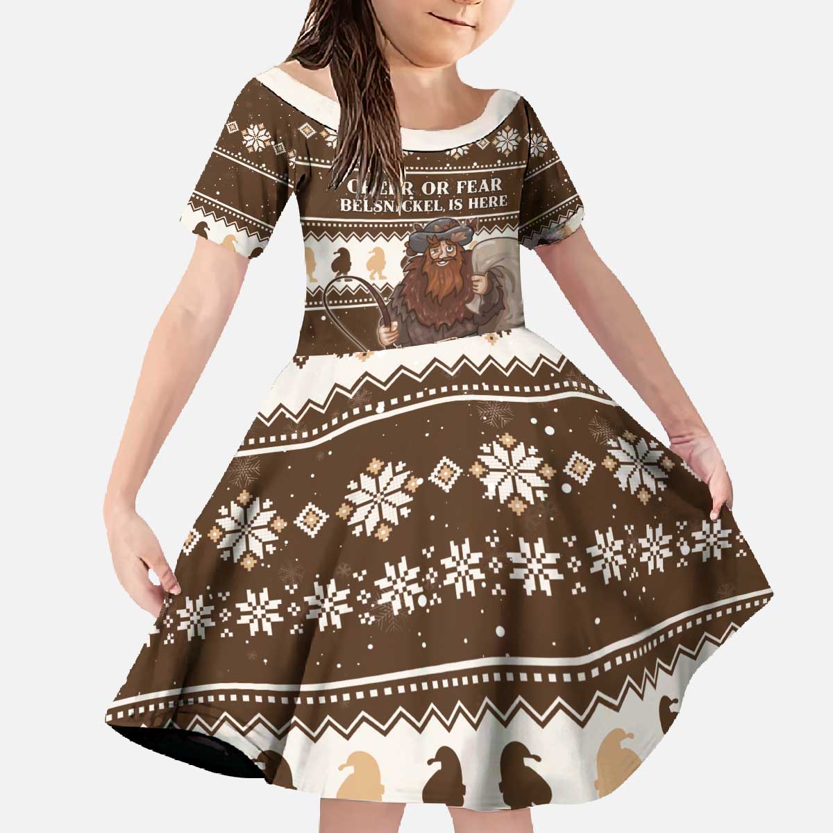 Funny Christmas Belsnickel Family Matching Off The Shoulder Long Sleeve Dress and Hawaiian Shirt Impish Or Admirable LT05 - Wonder Print Shop