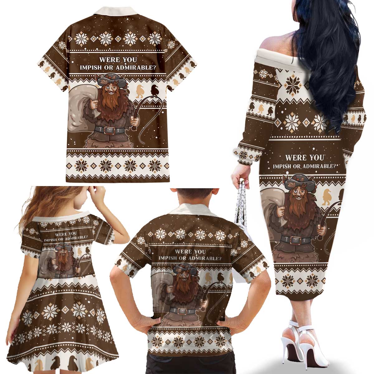 Funny Christmas Belsnickel Family Matching Off The Shoulder Long Sleeve Dress and Hawaiian Shirt Impish Or Admirable LT05 - Wonder Print Shop