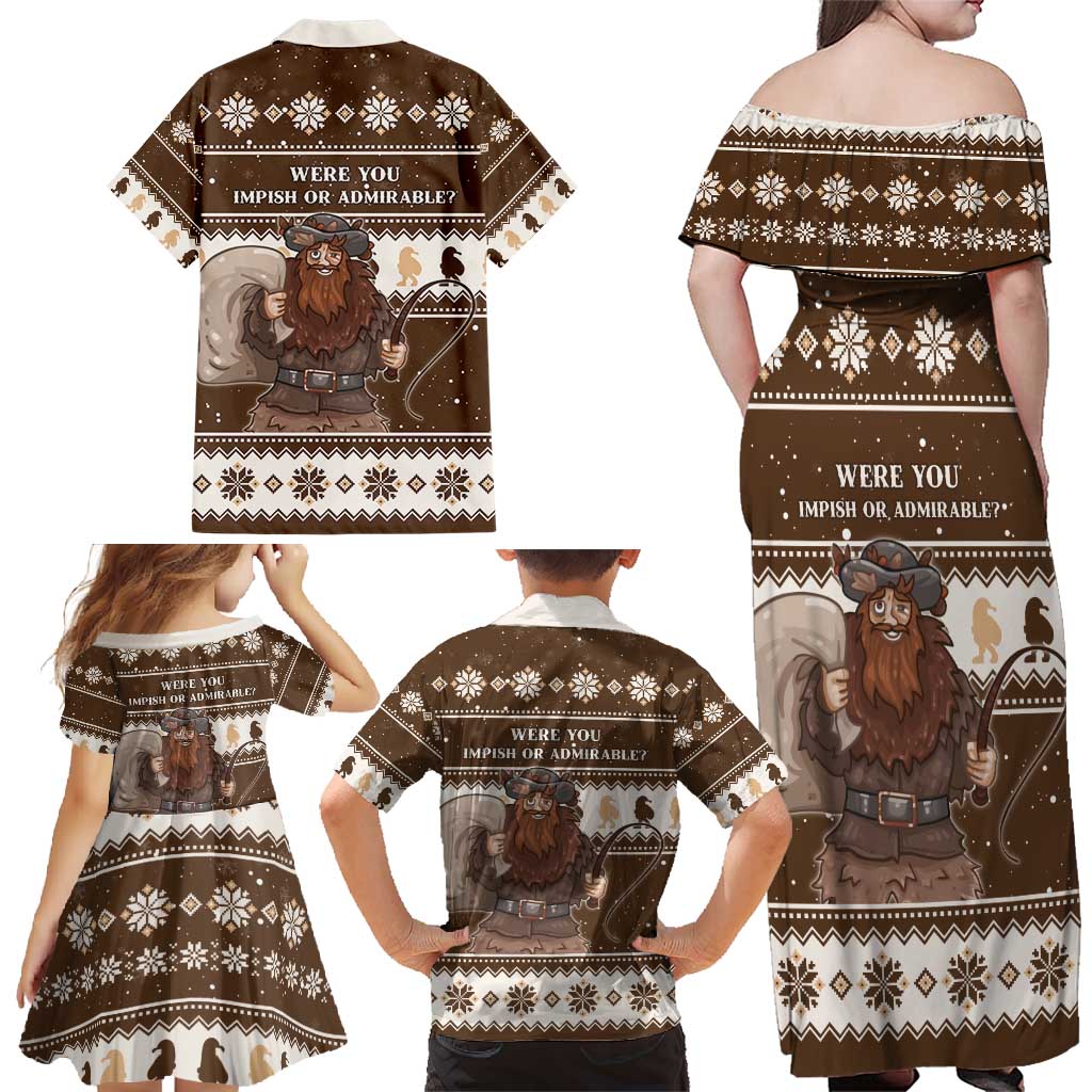 Funny Christmas Belsnickel Family Matching Off Shoulder Maxi Dress and Hawaiian Shirt Impish Or Admirable LT05 - Wonder Print Shop