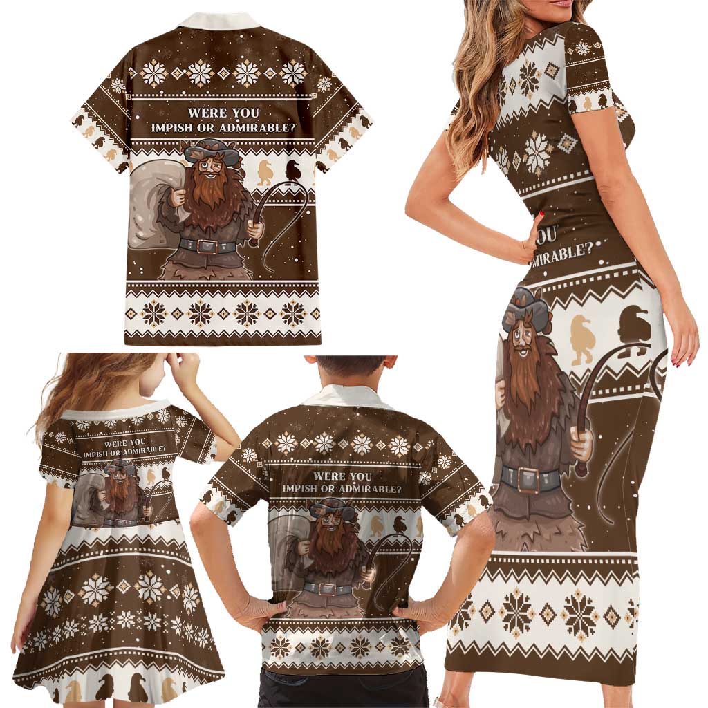 Funny Christmas Belsnickel Family Matching Short Sleeve Bodycon Dress and Hawaiian Shirt Impish Or Admirable LT05 - Wonder Print Shop
