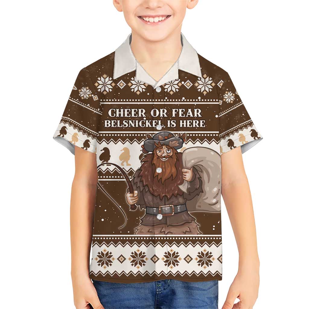 Funny Christmas Belsnickel Family Matching Short Sleeve Bodycon Dress and Hawaiian Shirt Impish Or Admirable LT05 - Wonder Print Shop