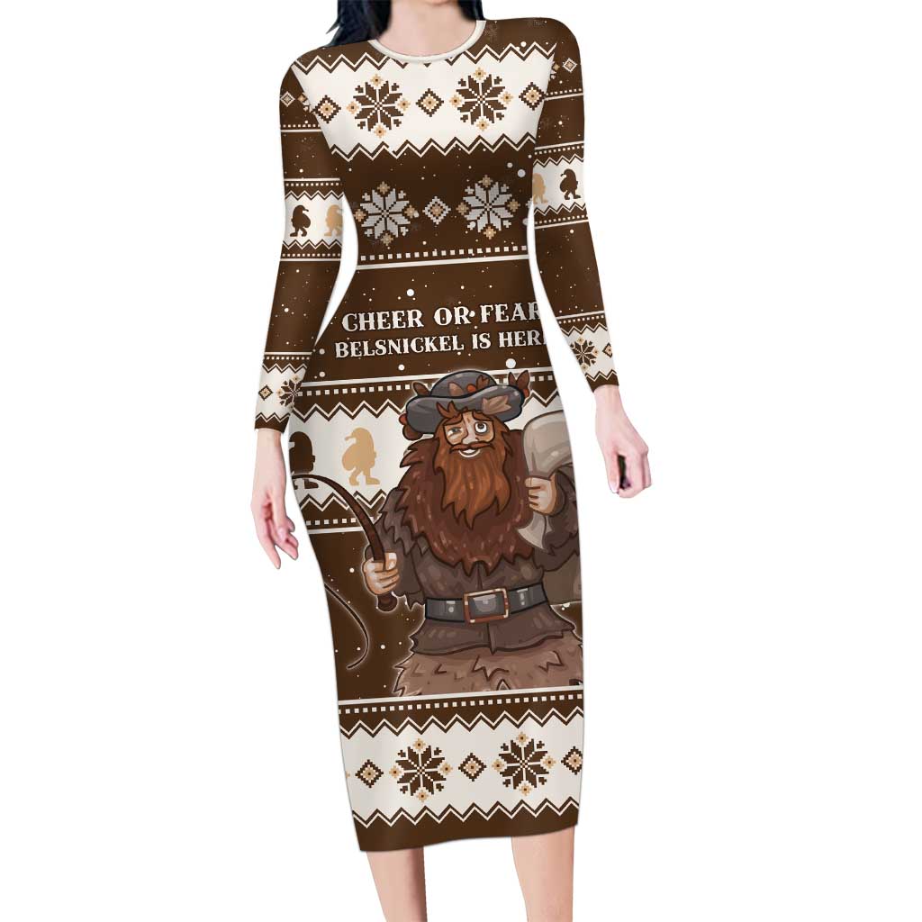 Funny Christmas Belsnickel Long Sleeve Bodycon Dress Impish Or Admirable LT05 - Wonder Print Shop