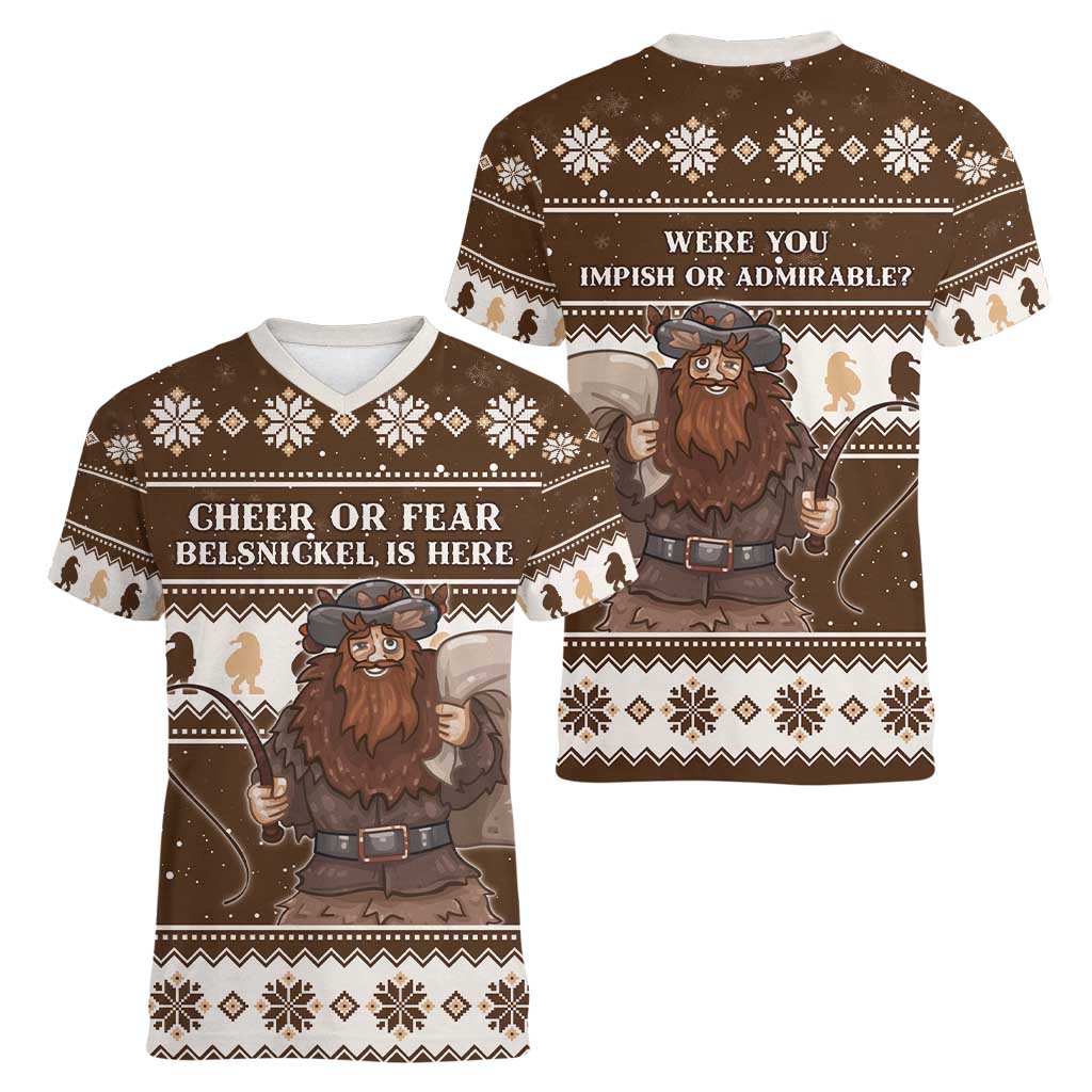 Funny Christmas Belsnickel Women V-Neck T-Shirt Impish Or Admirable LT05 - Wonder Print Shop