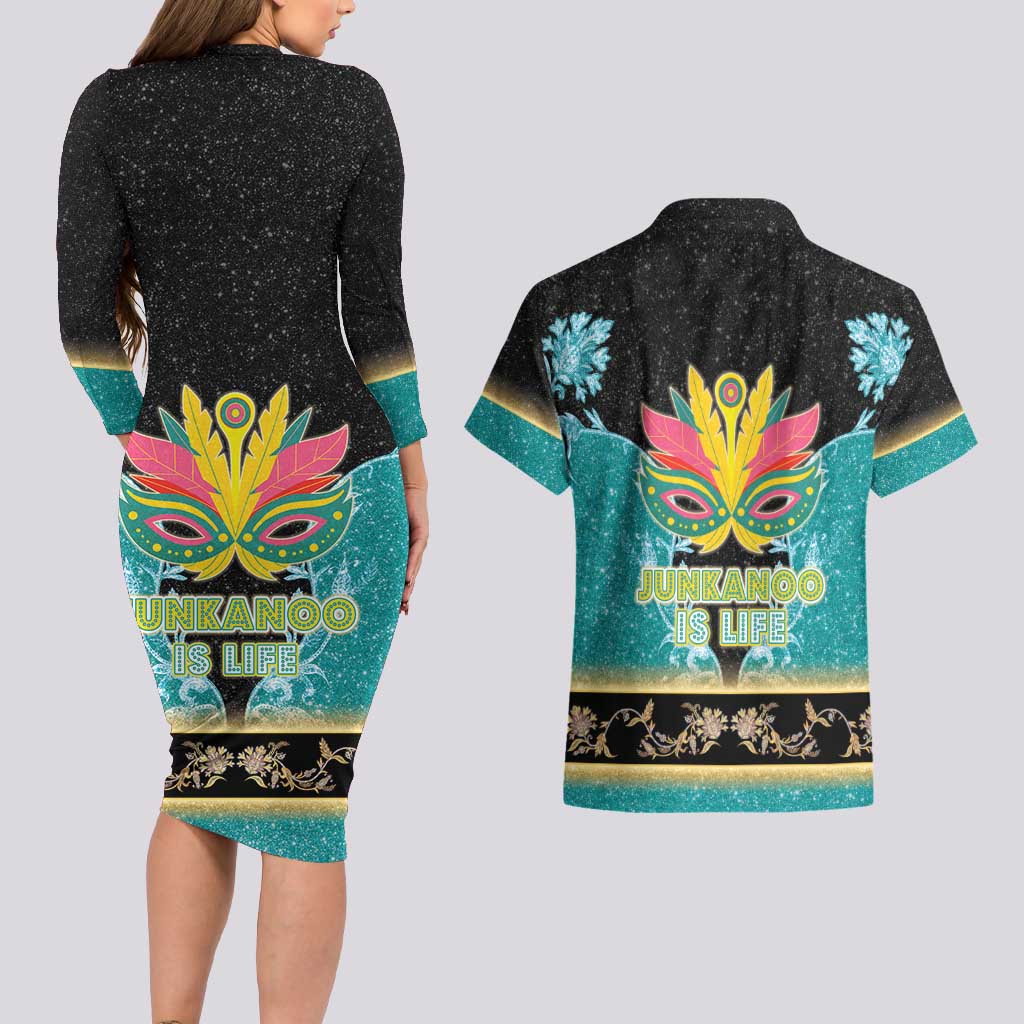 Bahamas Junkanoo Couples Matching Long Sleeve Bodycon Dress and Hawaiian Shirt Junkanoo Is Life LT05 - Wonder Print Shop