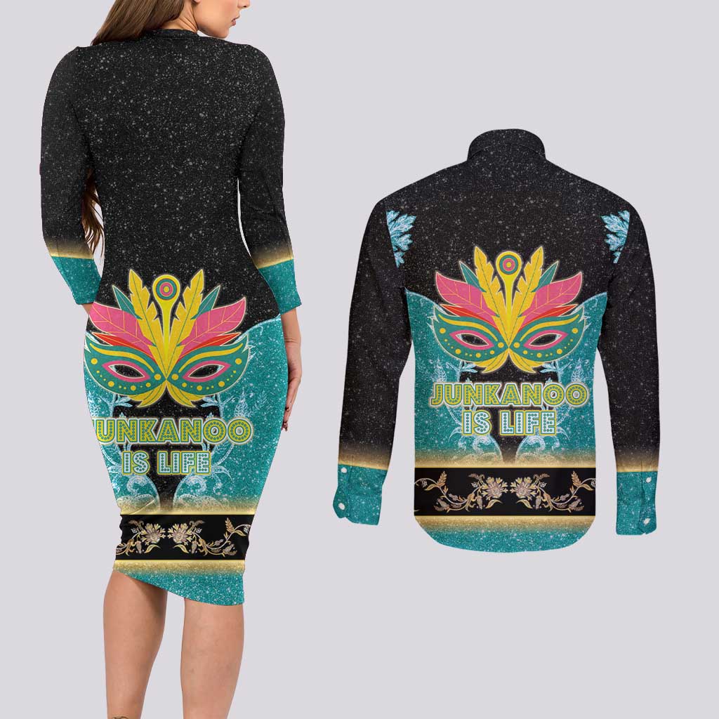 Bahamas Junkanoo Couples Matching Long Sleeve Bodycon Dress and Long Sleeve Button Shirt Junkanoo Is Life LT05 - Wonder Print Shop
