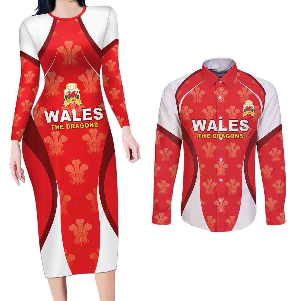 Custom Wales Rugby 2026 Couples Matching Long Sleeve Bodycon Dress and Long Sleeve Button Shirt Unique Style - Wonder Print Shop