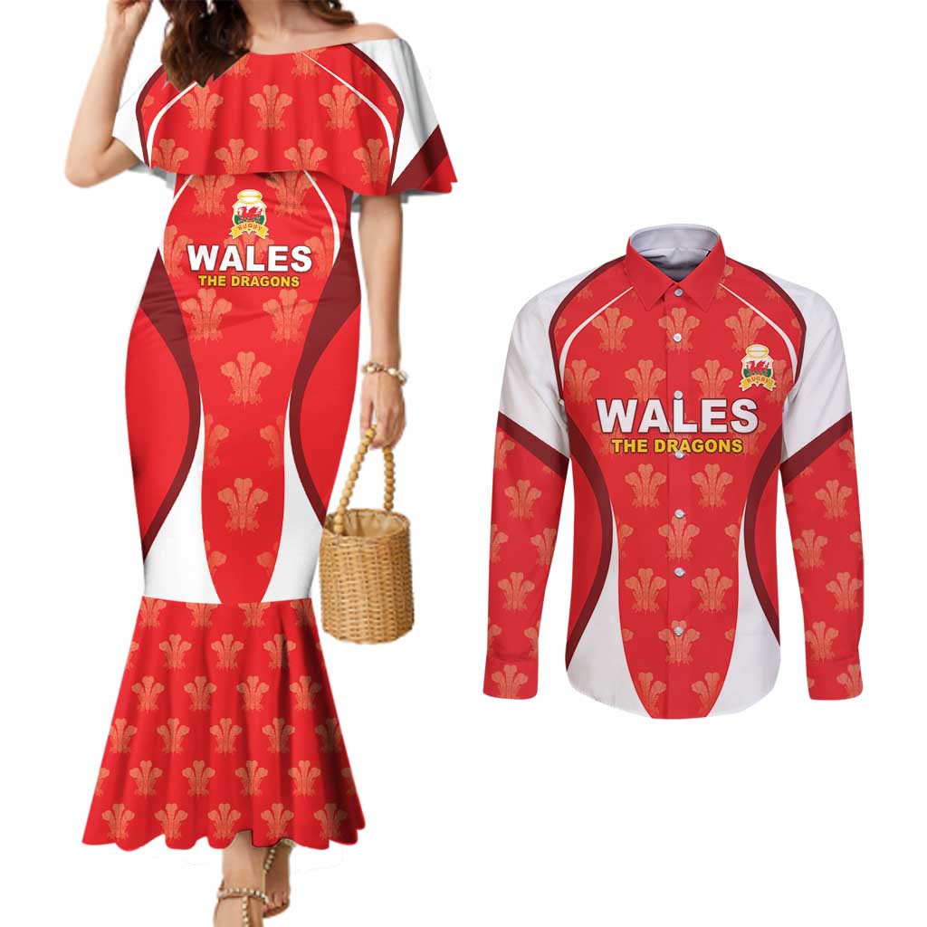 Custom Wales Rugby 2026 Couples Matching Mermaid Dress and Long Sleeve Button Shirt Unique Style - Wonder Print Shop
