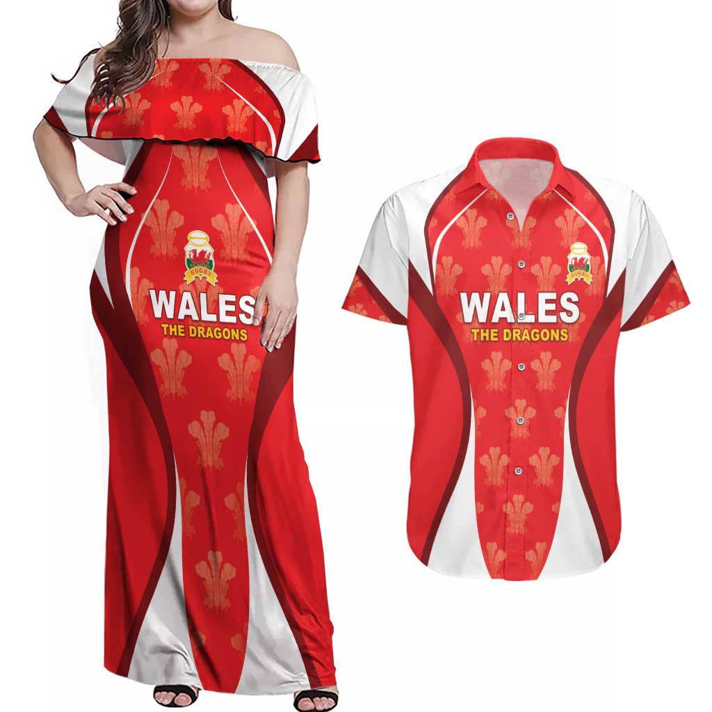 Custom Wales Rugby 2026 Couples Matching Off Shoulder Maxi Dress and Hawaiian Shirt Unique Style - Wonder Print Shop