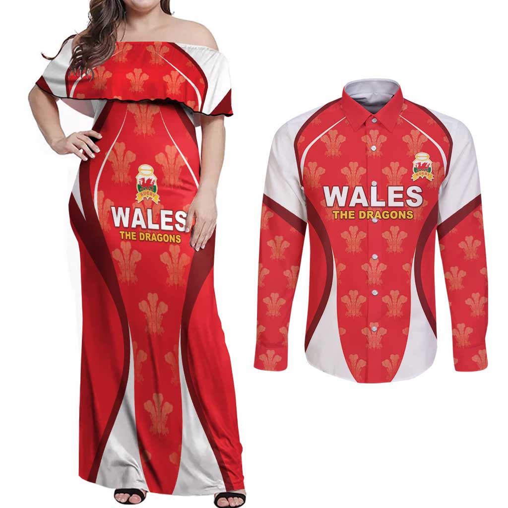 Custom Wales Rugby 2026 Couples Matching Off Shoulder Maxi Dress and Long Sleeve Button Shirt Unique Style - Wonder Print Shop
