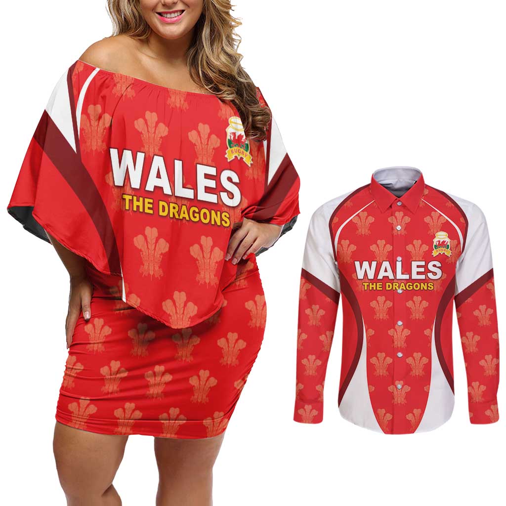 Custom Wales Rugby 2026 Couples Matching Off Shoulder Short Dress and Long Sleeve Button Shirt Unique Style - Wonder Print Shop