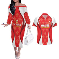 Custom Wales Rugby 2026 Couples Matching Off The Shoulder Long Sleeve Dress and Hawaiian Shirt Unique Style - Wonder Print Shop