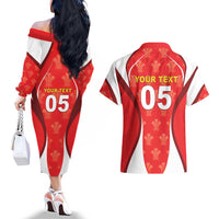 Custom Wales Rugby 2026 Couples Matching Off The Shoulder Long Sleeve Dress and Hawaiian Shirt Unique Style - Wonder Print Shop