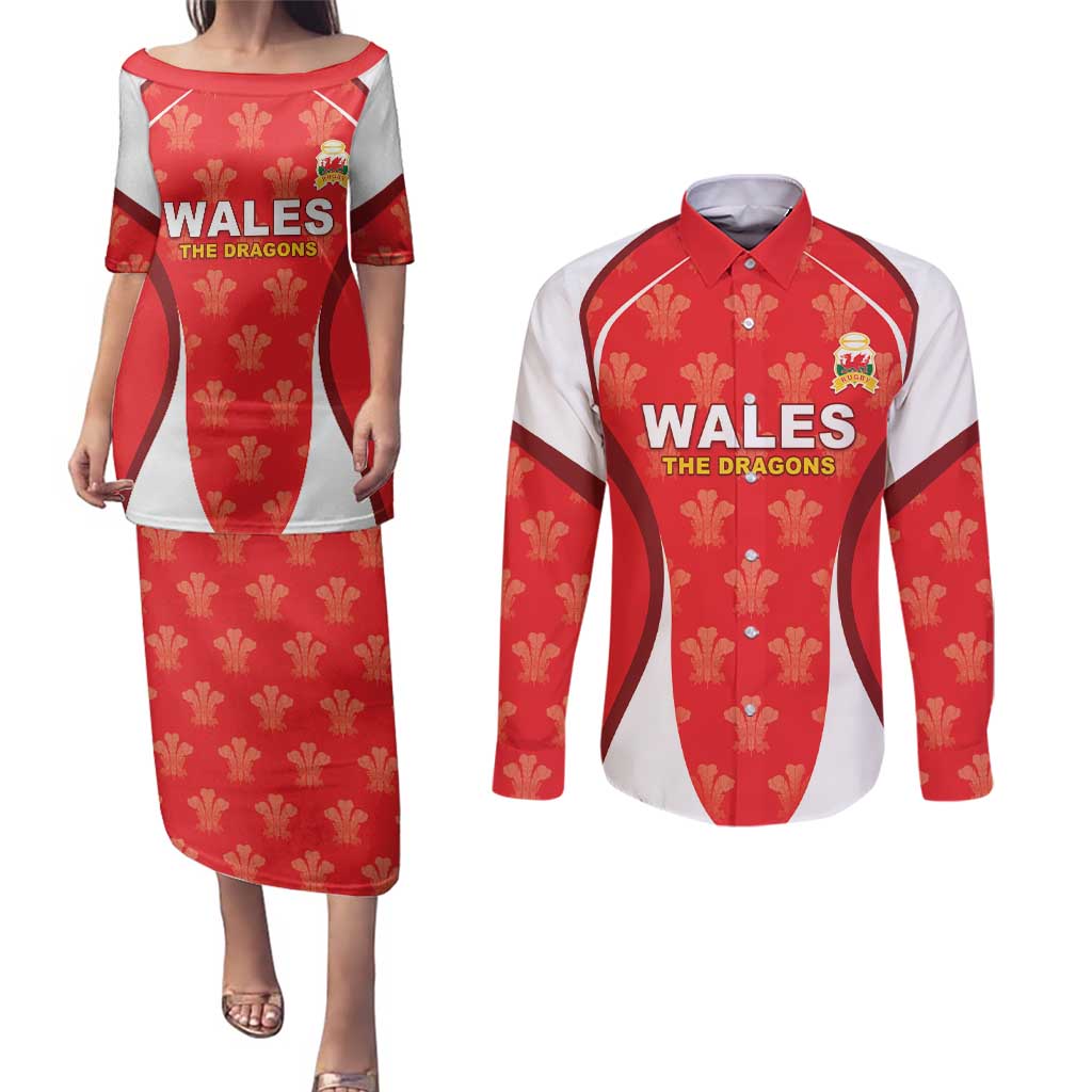 Custom Wales Rugby 2026 Couples Matching Puletasi and Long Sleeve Button Shirt Unique Style - Wonder Print Shop
