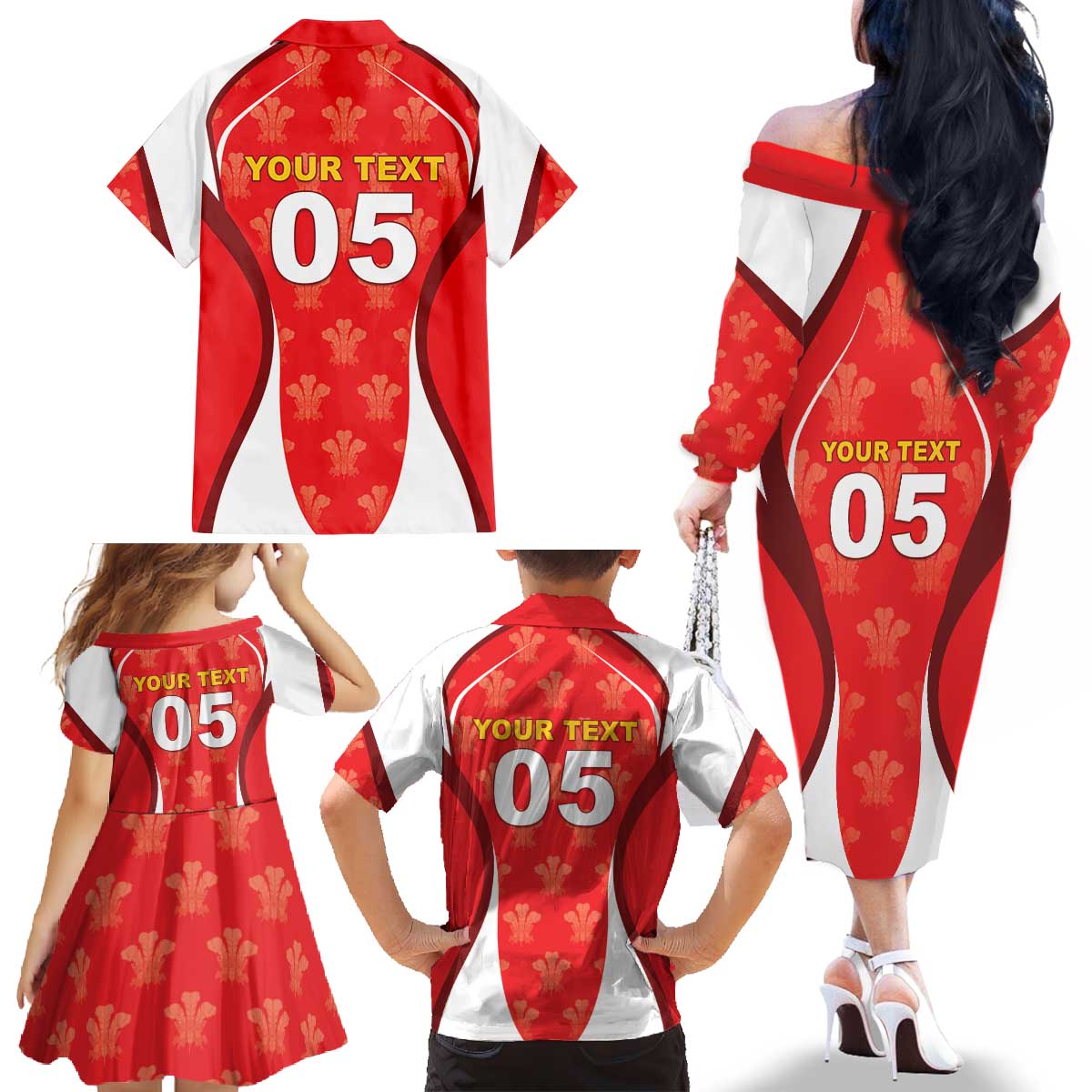 Custom Wales Rugby 2026 Family Matching Off The Shoulder Long Sleeve Dress and Hawaiian Shirt Unique Style - Wonder Print Shop