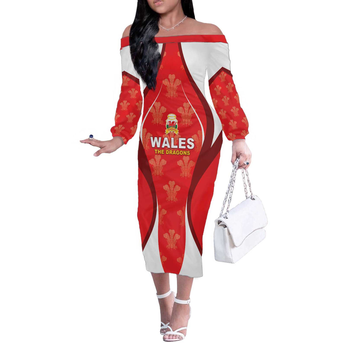 Custom Wales Rugby 2026 Off The Shoulder Long Sleeve Dress Unique Style - Wonder Print Shop