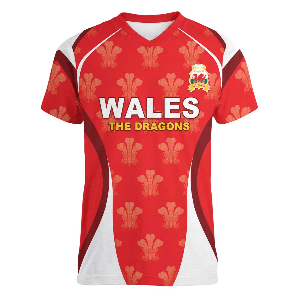 Custom Wales Rugby 2026 Women V-Neck T-Shirt Unique Style - Wonder Print Shop