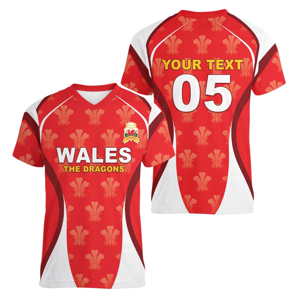 Custom Wales Rugby 2026 Women V-Neck T-Shirt Unique Style - Wonder Print Shop