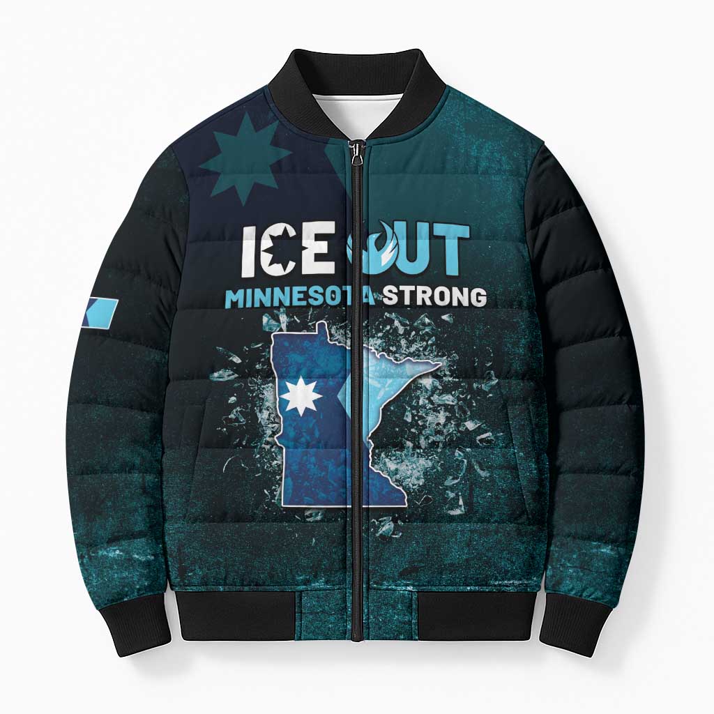 Personalized Ice Out Of Minnesota Bomber Puffer Jacket State Flag Justice Protest Resistance