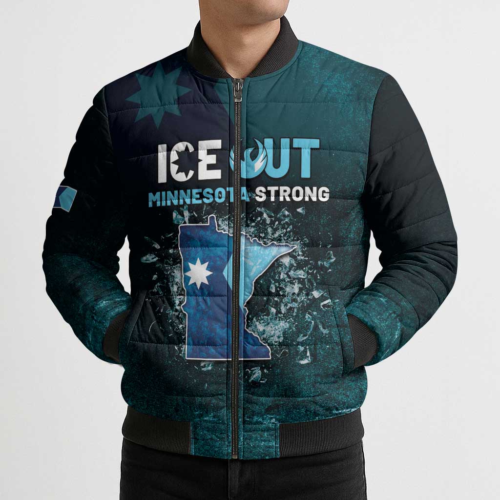 Personalized Ice Out Of Minnesota Bomber Puffer Jacket State Flag Justice Protest Resistance