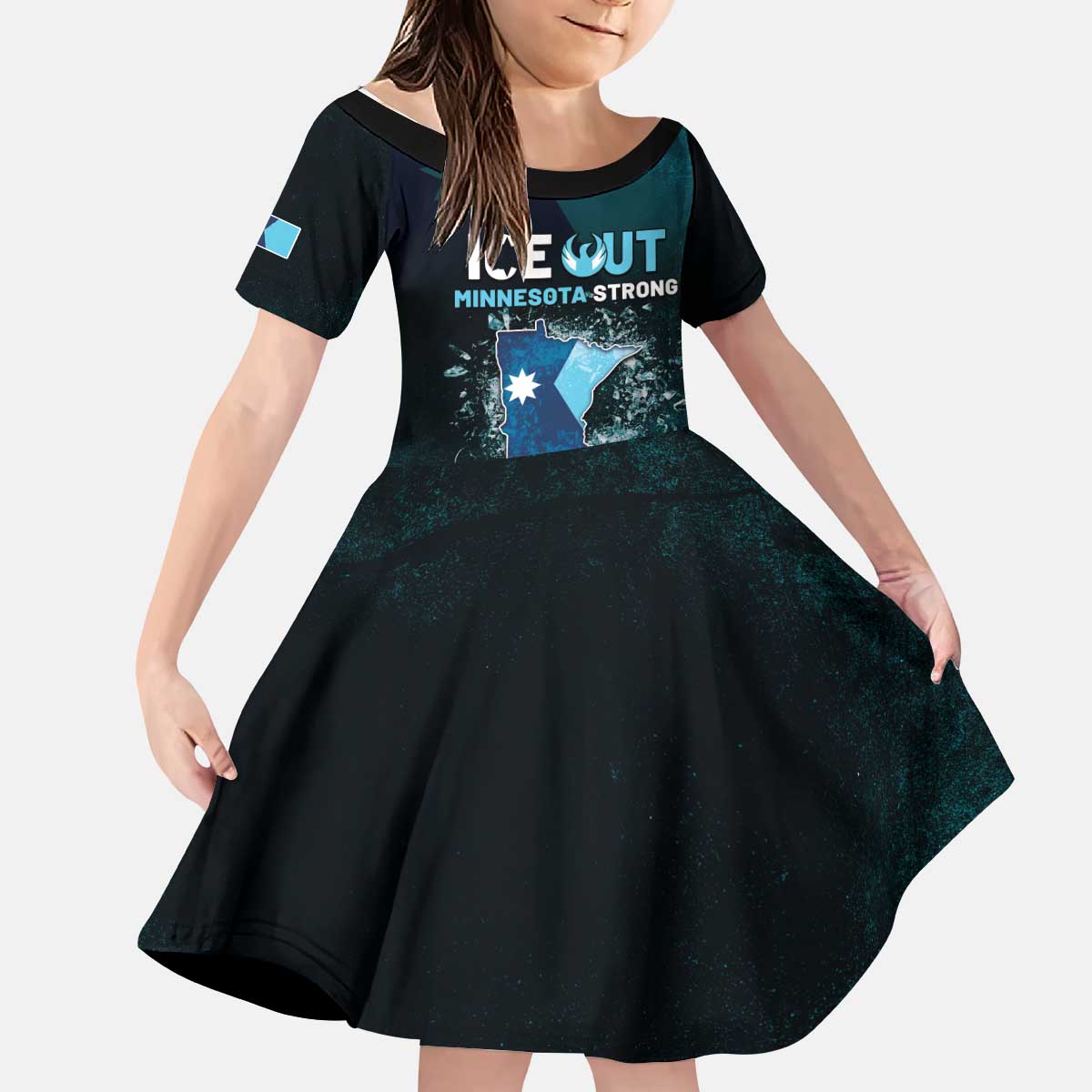 Personalized Ice Out Of Minnesota Kid Short Sleeve Dress State Flag Justice Protest Resistance