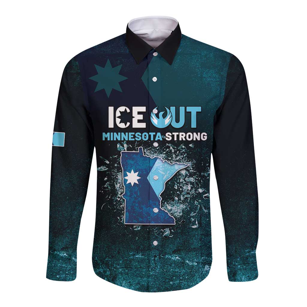 Personalized Ice Out Of Minnesota Long Sleeve Button Shirt State Flag Justice Protest Resistance