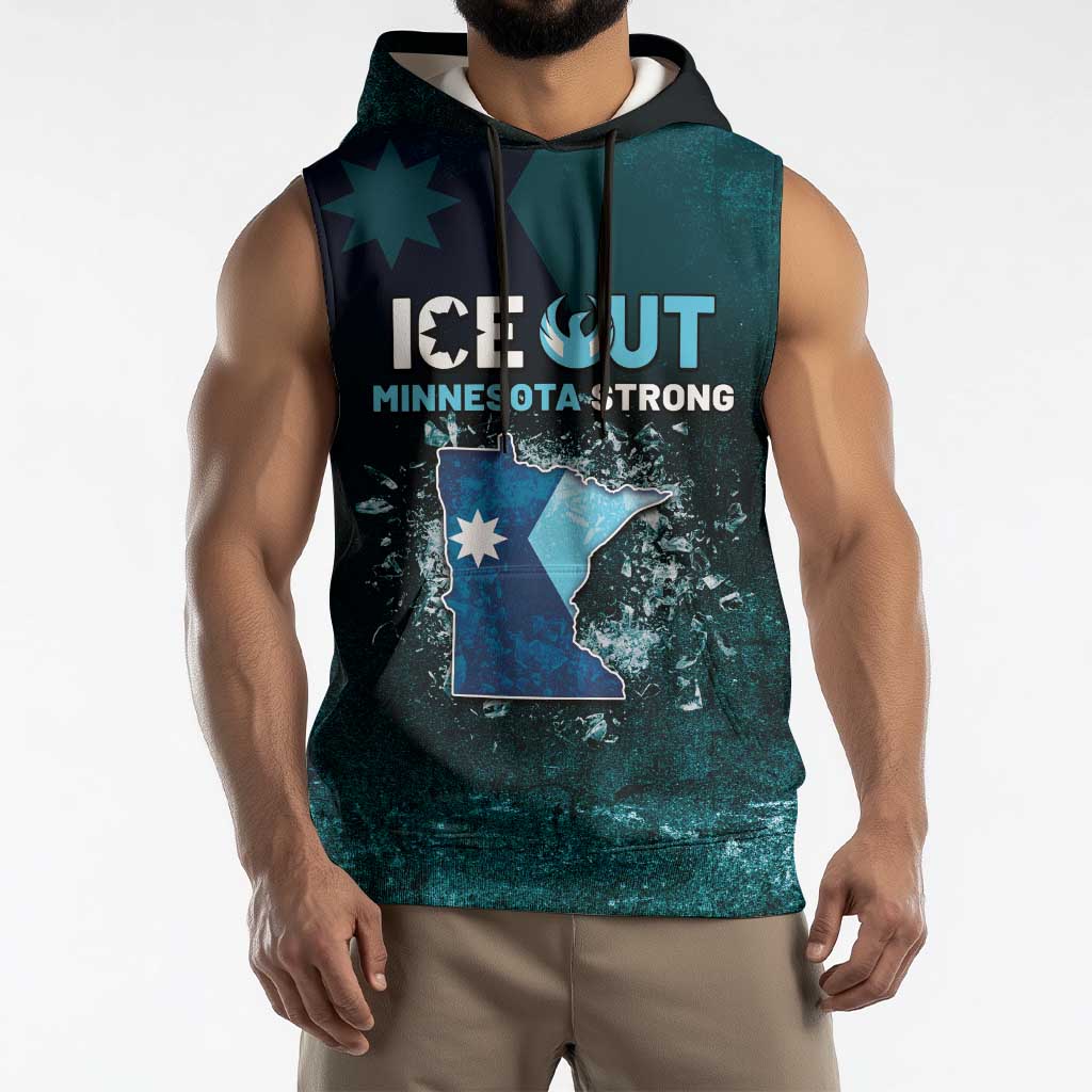 Personalized Ice Out Of Minnesota Sleeveless Hoodie State Flag Justice Protest Resistance