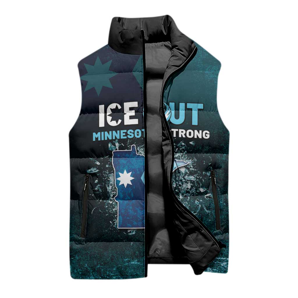 Personalized Ice Out Of Minnesota Sleeveless Puffer Jacket State Flag Justice Protest Resistance