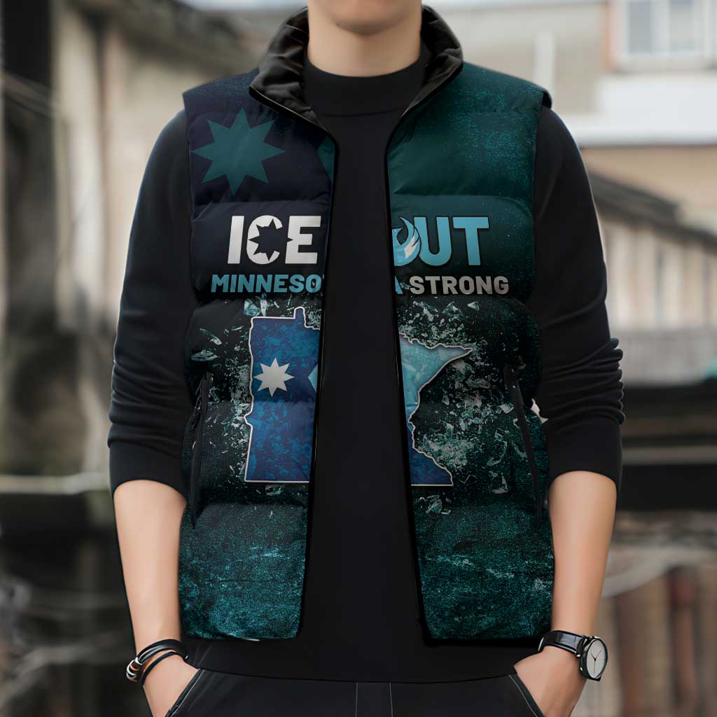 Personalized Ice Out Of Minnesota Sleeveless Puffer Jacket State Flag Justice Protest Resistance