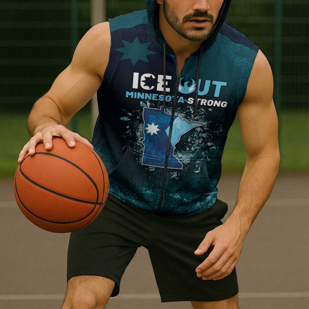 Personalized Ice Out Of Minnesota Sleeveless Zip Hoodie State Flag Justice Protest Resistance